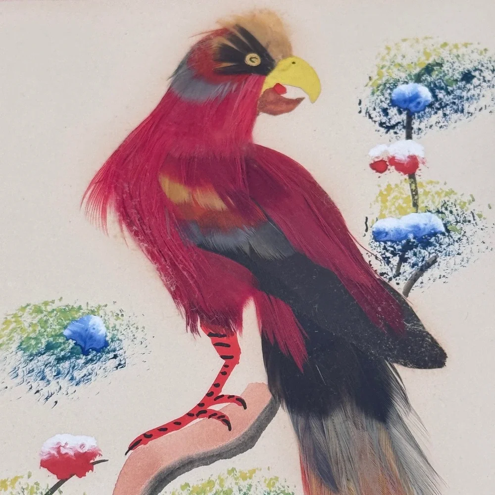 Vintage Exotic Tropical Bird Featherwork